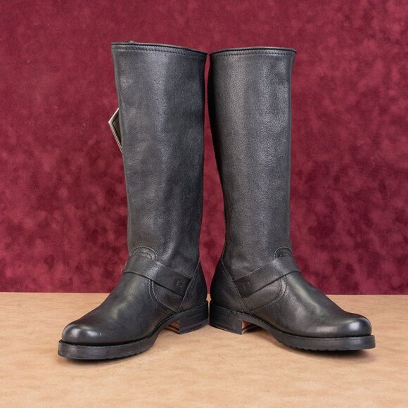 Frye Women Veronica Slouch Black Leather Moto Biker Buckle Boots size 6 - Picture 2 of 9